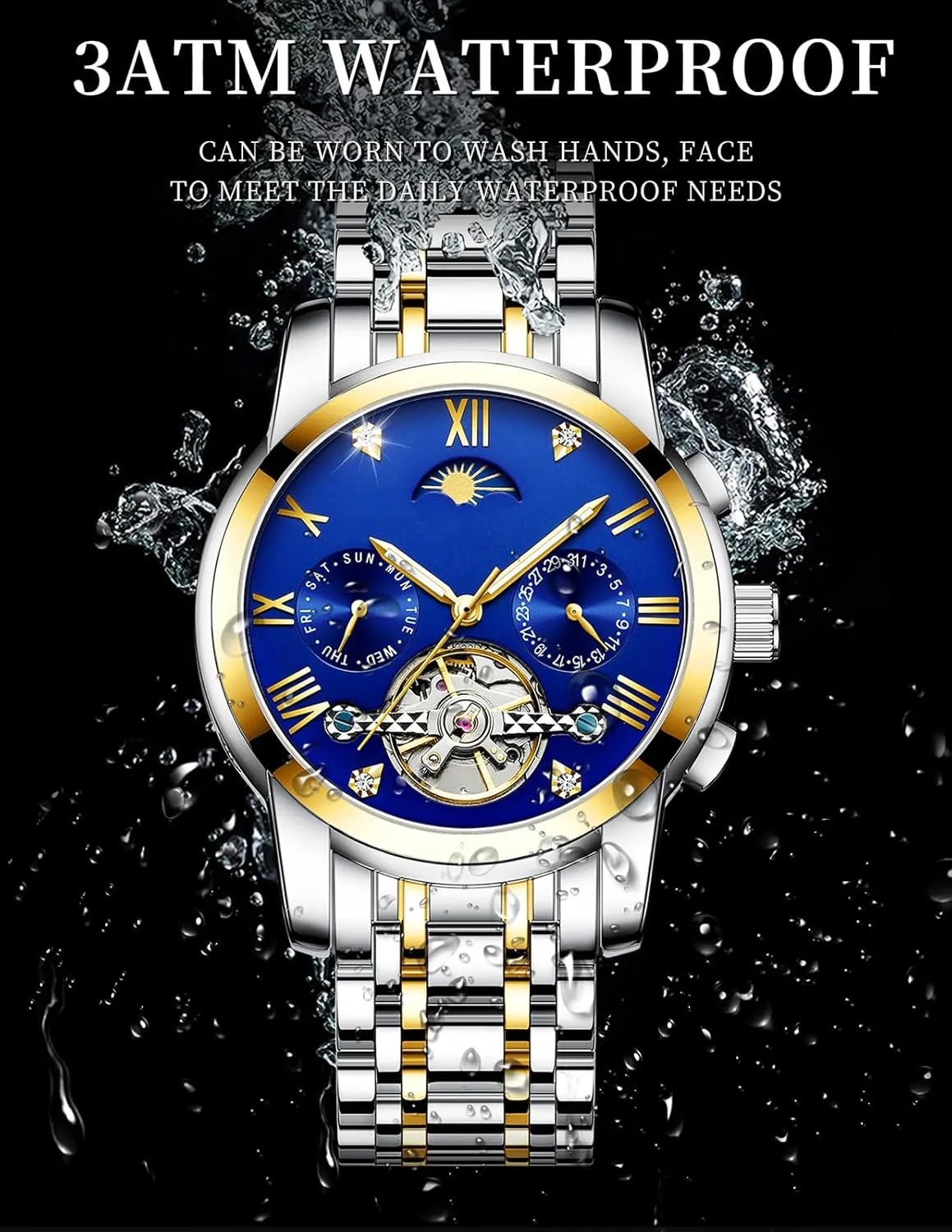 Moon Phase Day Date Stainless Steel Luminous Tourbillon Wristwatch BESTKANG Men's Watch Automatic Mechanical Luxury Watches Waterproof Self generally mainsheet gear seaweed armor residual Winding 