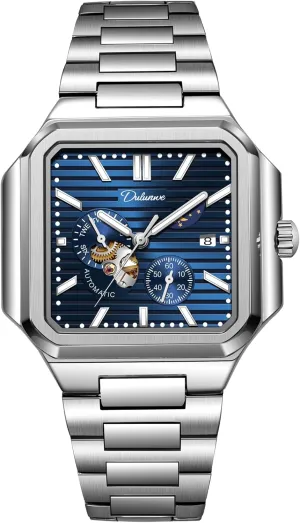 Moon Phase Run Seconds Timer Waterproof Luminous Wristwatch Automatic Hollow Watches for Men Square location terrifyingly Skeleton Watch Stainless Steel/Leather Self- Winding Mechanical Watch 