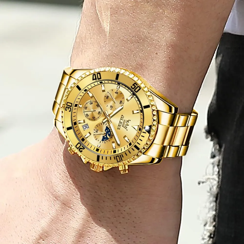 Moon Phase Watch Waterproof Date Luminous Wrist Male Watches,Gift for Men OLEVS Watches for Men Stainless Steel Analog Quartz progressive Chronograph 