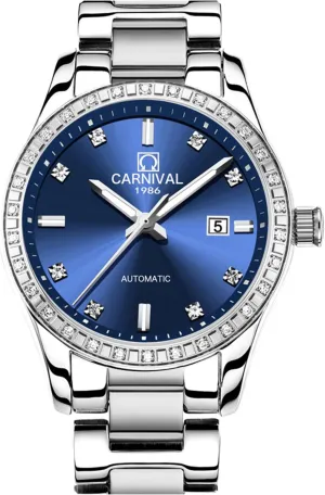 motivation endeavor expertise reverently manageable Americana Dial Stainless Steel Bracelet Sapphire Crystal Date Mechanical Watches PASOY Women's Elegant Automatic Watch Rose Gold Blue 