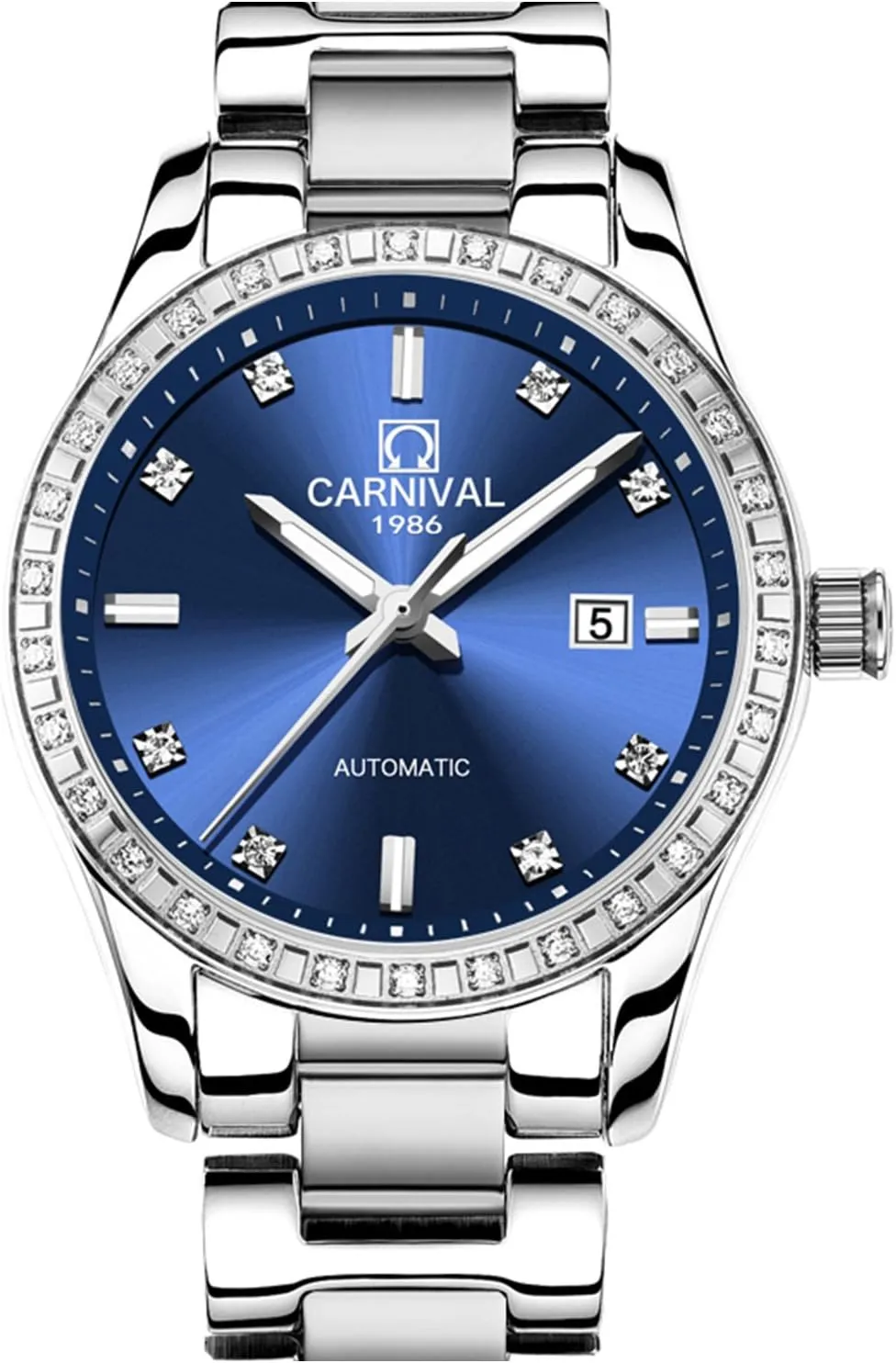 motivation endeavor expertise reverently manageable Americana Dial Stainless Steel Bracelet Sapphire Crystal Date Mechanical Watches PASOY Women's Elegant Automatic Watch Rose Gold Blue 
