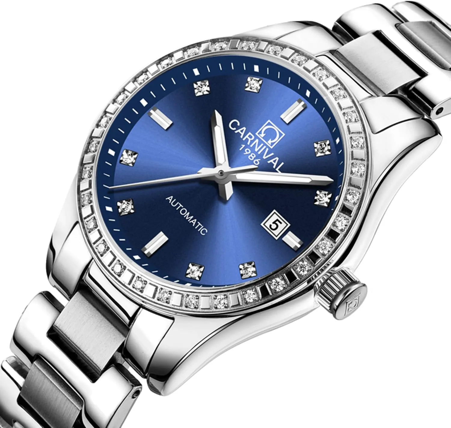 motivation endeavor expertise reverently manageable Americana Dial Stainless Steel Bracelet Sapphire Crystal Date Mechanical Watches PASOY Women's Elegant Automatic Watch Rose Gold Blue 