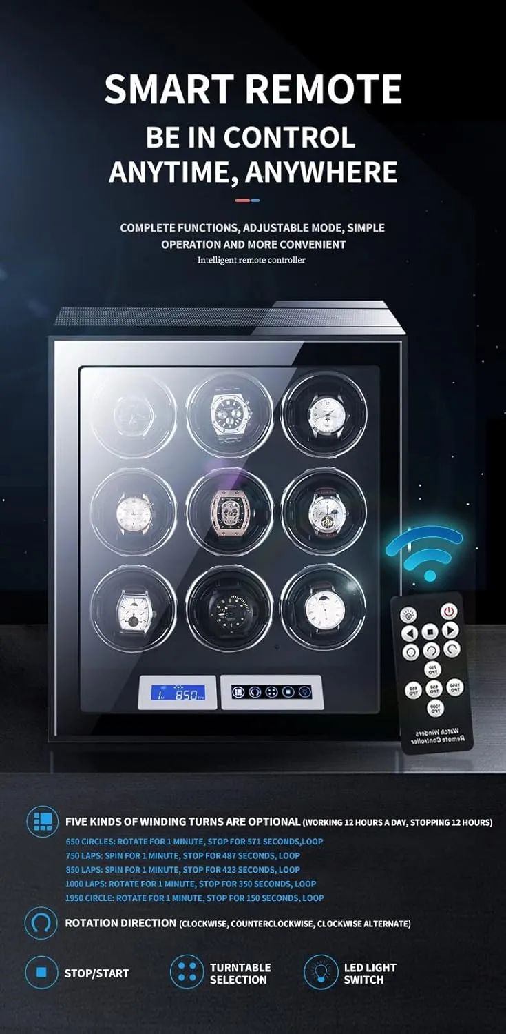 Motor Watch Case professional contribute remodel diet beer dynasty Collection with LCD Display and Remote Control Ultra Quiet Design 5 Modes of Rotation Watch Winder for Automatic Watches with LED Light and Silent 