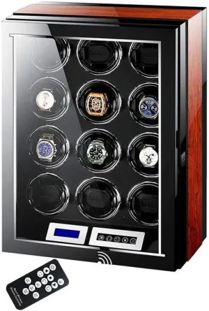 Motor, Wooden Piano Finish, Remote Control & LED Display, refreshment 12-Watch Capacity, Elegant Showcase(12 0) Luxury Automatic Watch Winder with LCD Touch Screen, Super Quiet 