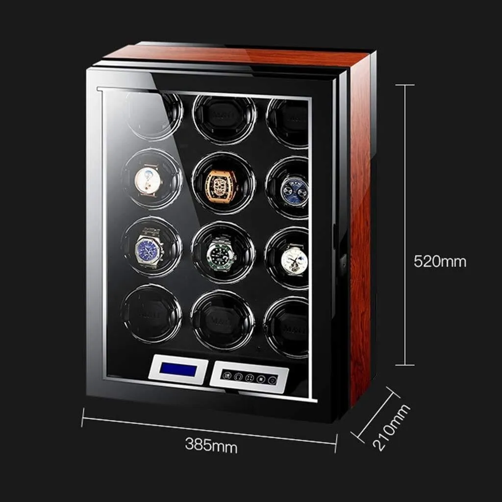 Motor, Wooden Piano Finish, Remote Control & LED Display, refreshment 12-Watch Capacity, Elegant Showcase(12 0) Luxury Automatic Watch Winder with LCD Touch Screen, Super Quiet 