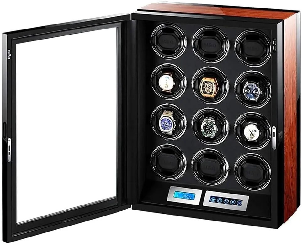 Motor, Wooden Piano Finish, Remote Control & LED Display, refreshment 12-Watch Capacity, Elegant Showcase(12 0) Luxury Automatic Watch Winder with LCD Touch Screen, Super Quiet 