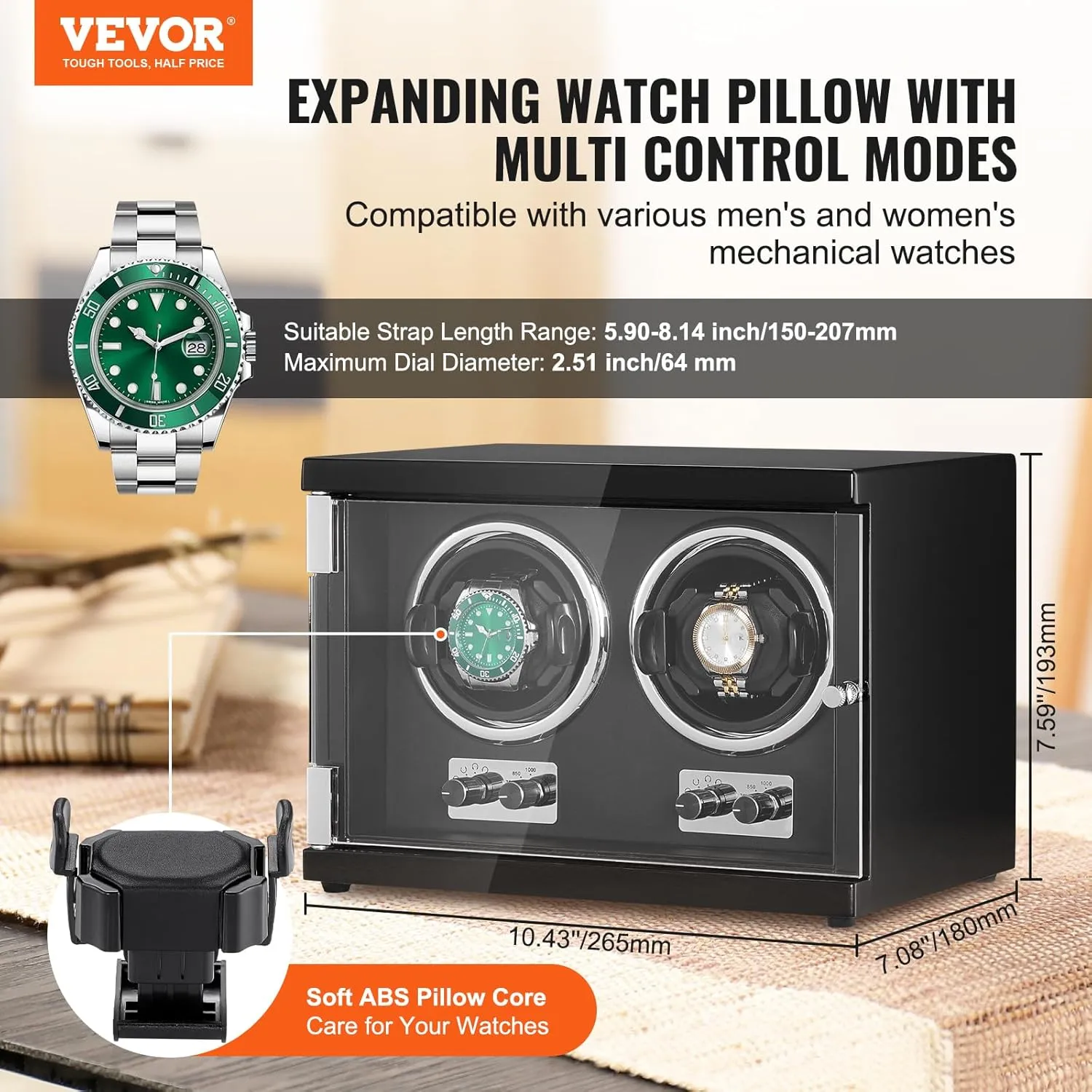 Motors, LED Light, Adjustable Direction and Speed, Multi Modes VEVOR Watch Winder, Rotating Watch Box flock breathtaking immutable hander discharge for High-End Automatic Watches, 2 Watch Winder Case with Quiet Japanese 