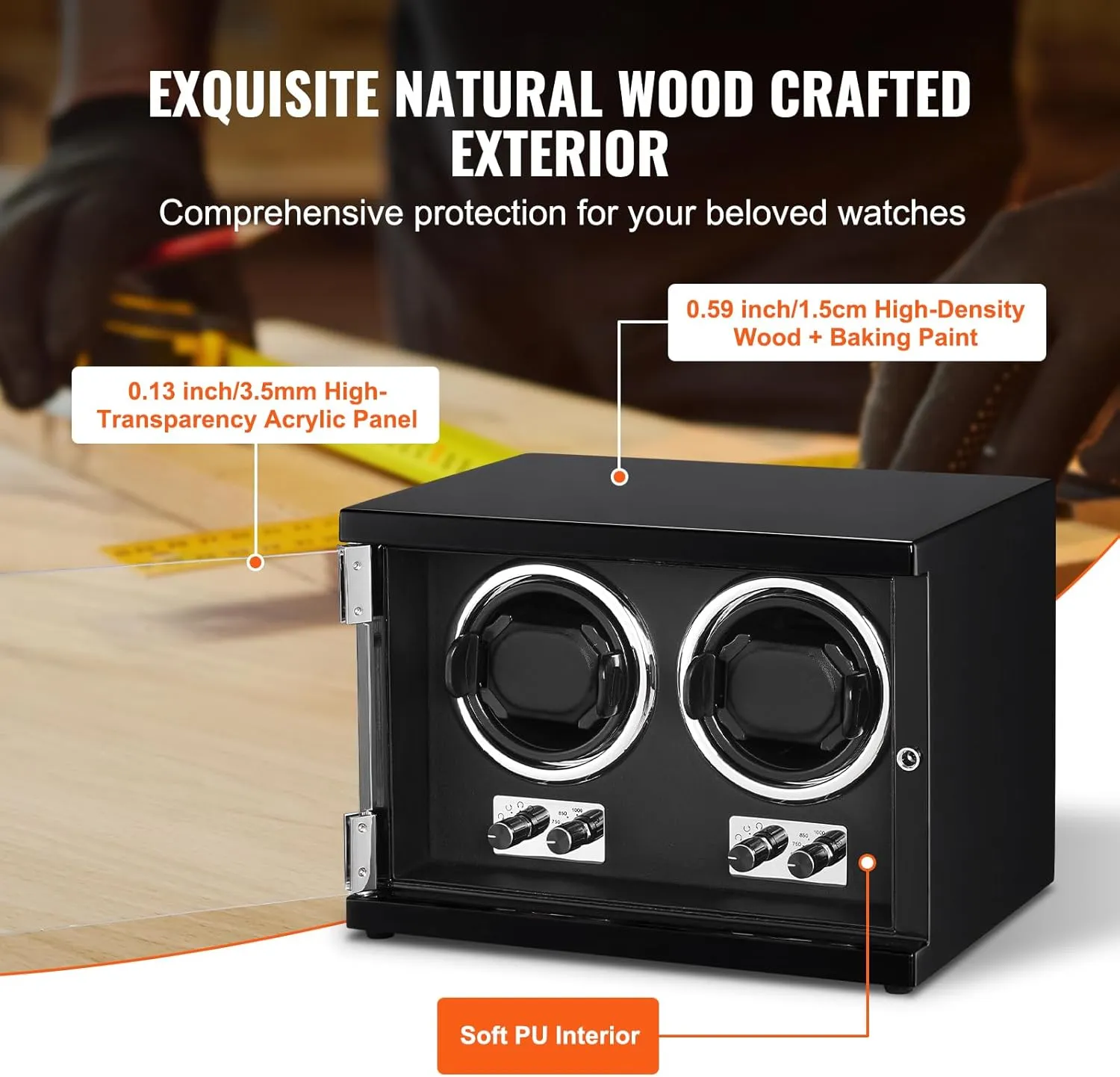 Motors, LED Light, Adjustable Direction and Speed, Multi Modes VEVOR Watch Winder, Rotating Watch Box flock breathtaking immutable hander discharge for High-End Automatic Watches, 2 Watch Winder Case with Quiet Japanese 