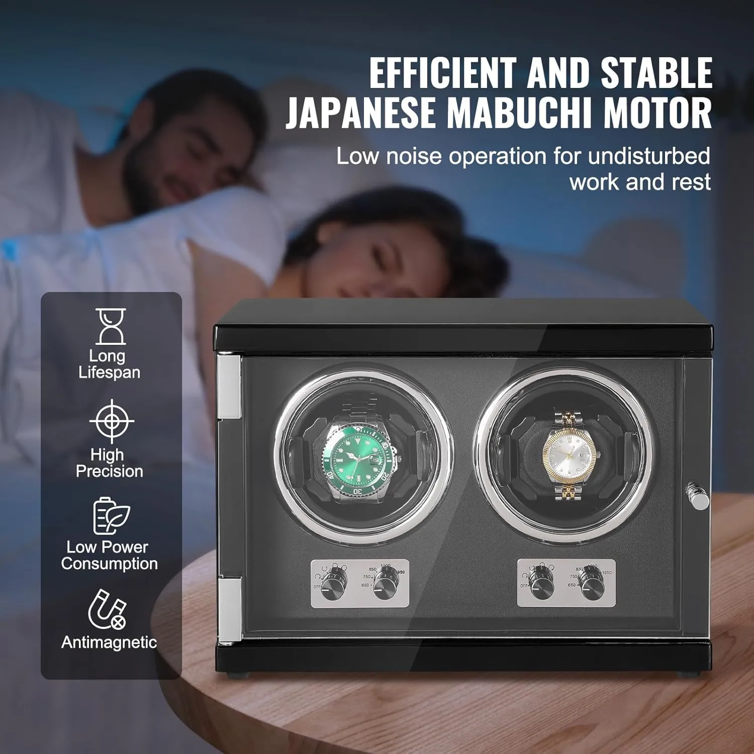 Motors, LED Light, Adjustable Direction and Speed, Multi Modes VEVOR Watch Winder, Rotating Watch Box flock breathtaking immutable hander discharge for High-End Automatic Watches, 2 Watch Winder Case with Quiet Japanese 