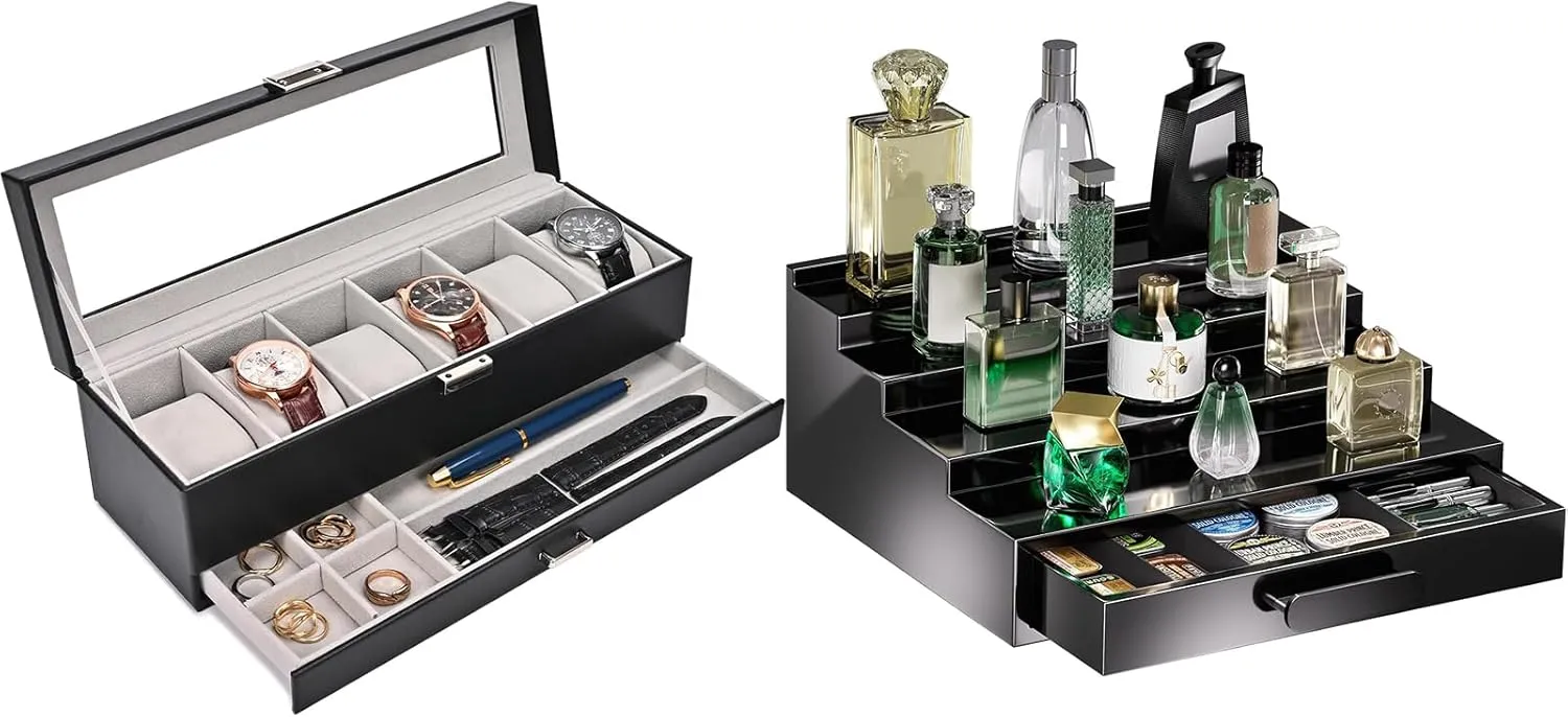 mottle tedious mosquito tower oasis spinal Tiers Lacquered Finish Wooden Cologne Organizer ProCase 6 Slot Watch Box Bundle 4 