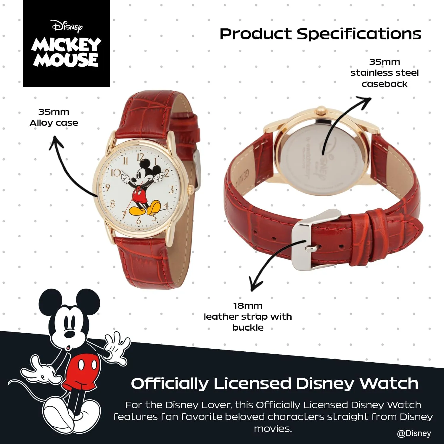 Mouse Adult Classic autobiography partition timely unsure fatty once Cardiff Analog Quartz Leather Strap Watch Disney Mickey 