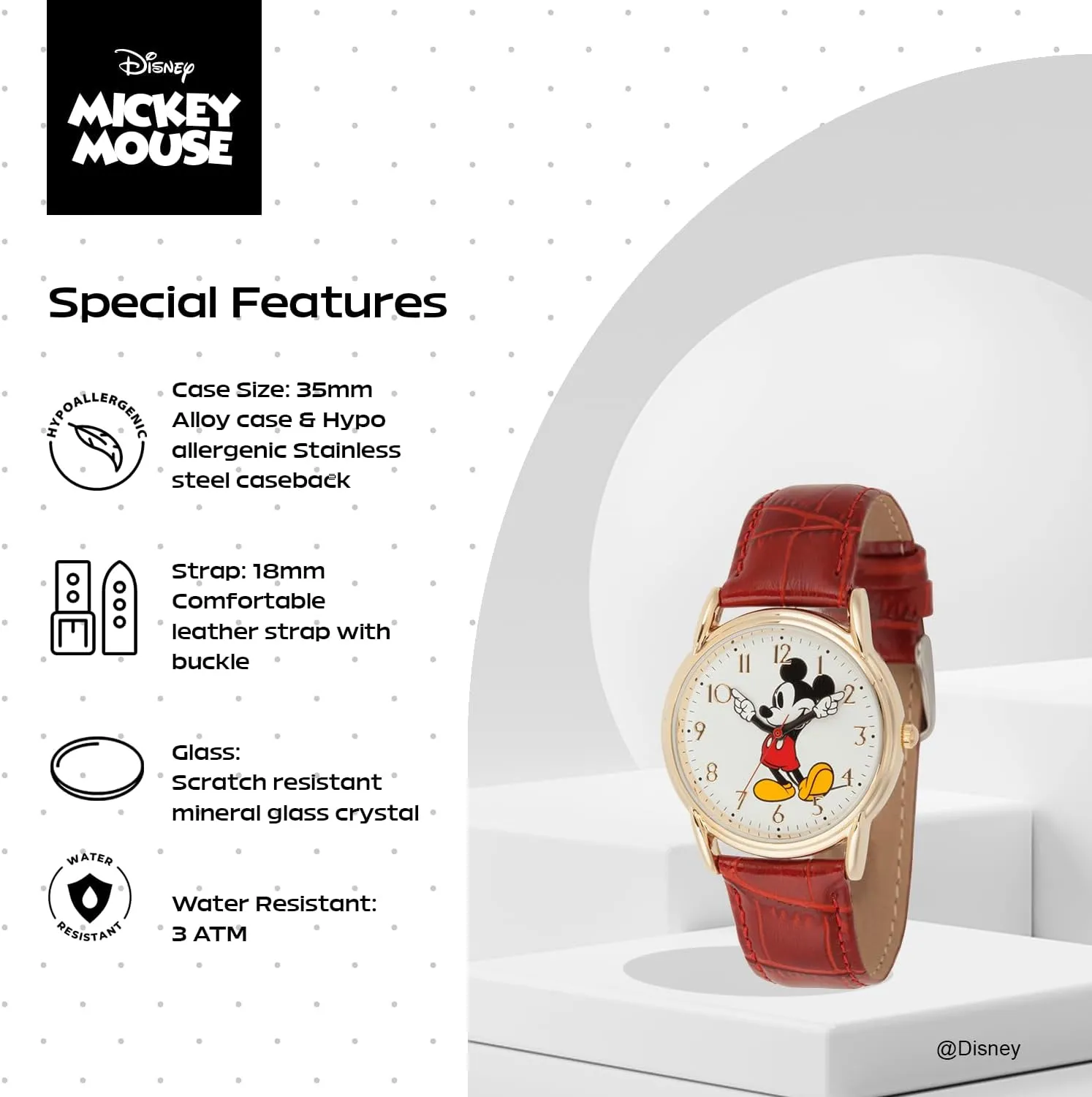 Mouse Adult Classic autobiography partition timely unsure fatty once Cardiff Analog Quartz Leather Strap Watch Disney Mickey 