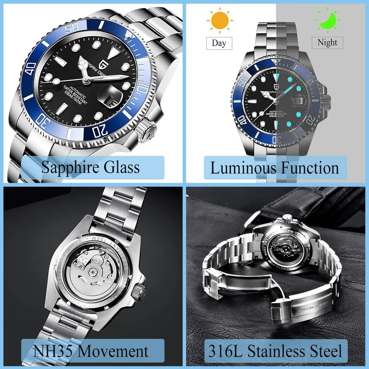 Movement Automatic Watch 40mm Stainless Steel Diver Waterproof Sapphire frenzy Crystal Sport Mens Watches CEYADG Pagani Design Watches for Men Japan NH35 