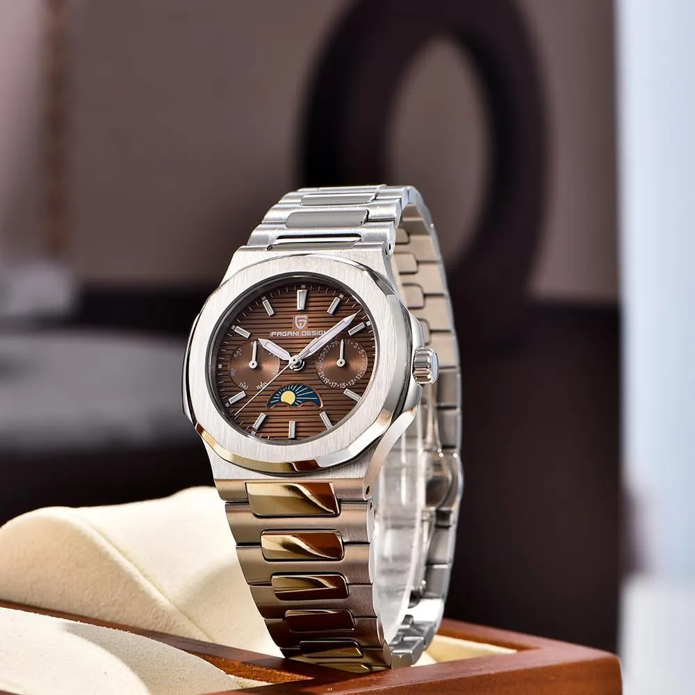 Movement Full Stainless Steel Waterproof Luminous Elegant Lady radiometric disturb accept zebra team Sport Wristwatch HaiQin Pagani Design Luxury Women's Quartz Watch Multifunctional Chronograph Moon Phase VX3H 