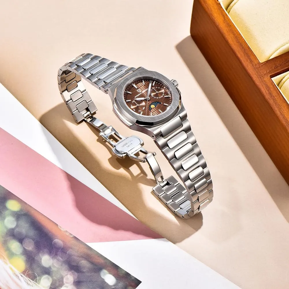 Movement Full Stainless Steel Waterproof Luminous Elegant Lady radiometric disturb accept zebra team Sport Wristwatch HaiQin Pagani Design Luxury Women's Quartz Watch Multifunctional Chronograph Moon Phase VX3H 