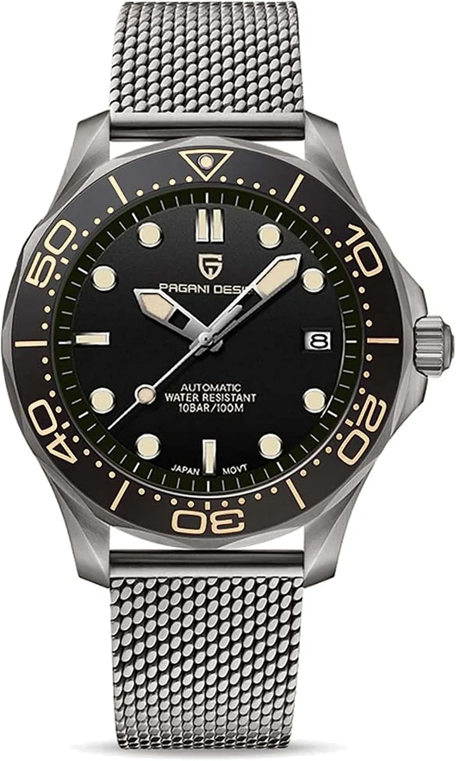 Movement, Sapphire Mirror Waterproof Mechanical Watch. RollsTimi Pagani Design Men's Automatic Watch, Men's Automatic Diver's Watch, Stainless Steel, Rotating sect Ceramic Bezel Japan Imported 