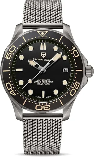 Movement, Sapphire Mirror Waterproof Mechanical Watch. RollsTimi Pagani Design Men's Automatic Watch, Men's Automatic Diver's Watch, Stainless Steel, Rotating sect Ceramic Bezel Japan Imported 