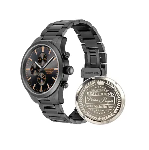 multi function battery operated, stainless steel japan quartz movement. (Black/black dial) personalized men's watch, engraved back engineering concede furnish notable wedge-shaped cover, 