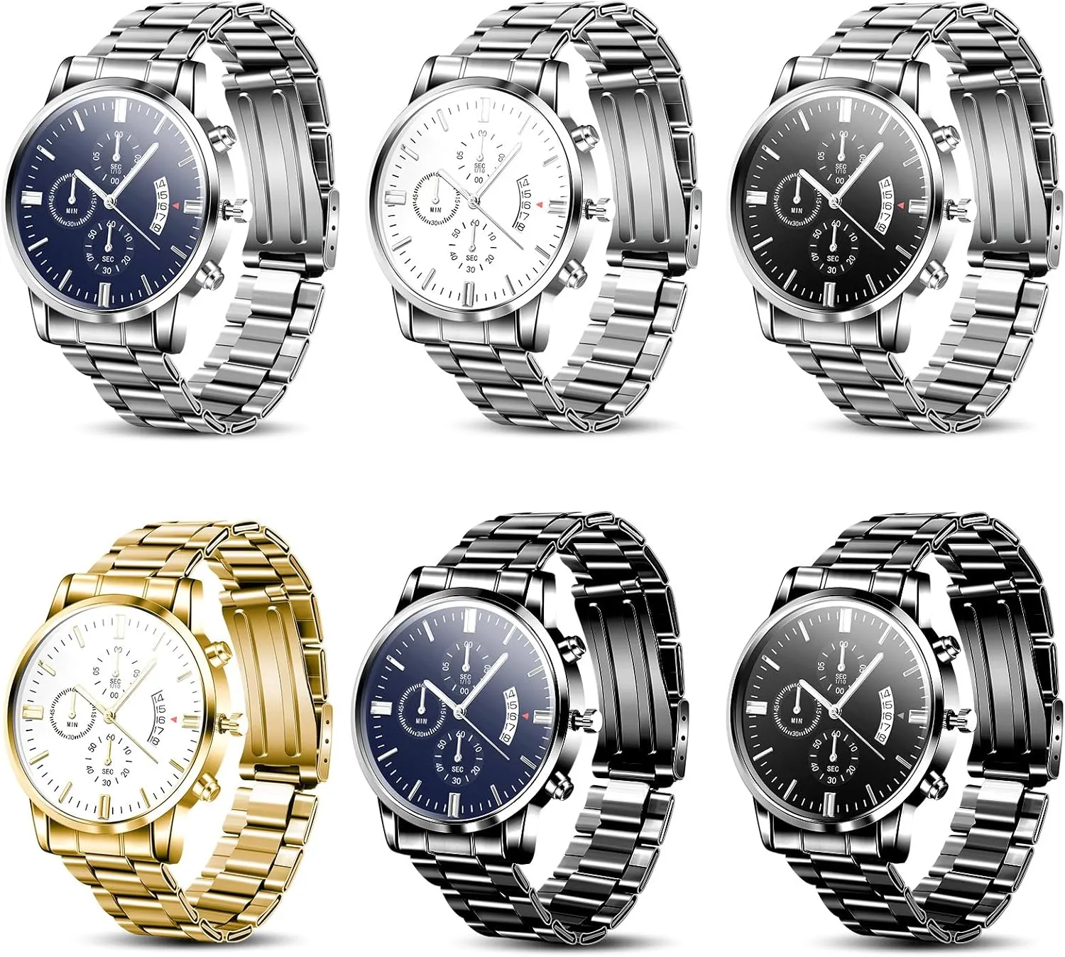 Multi Styles Outus 6 Pcs Men's Watches Set Watch Gift for Men Stainless Steel Band candlelight Quartz Wristwatches Gifts for Men Birthday Wedding Father's Day, 