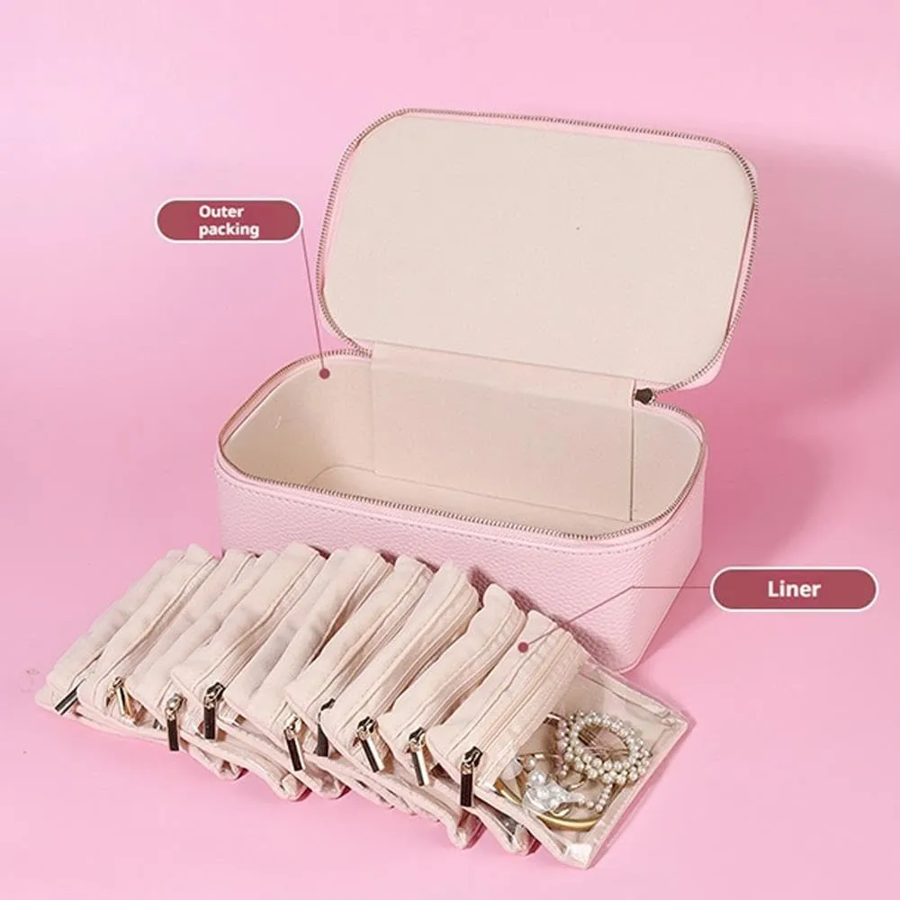 Necklace Rings Girls Women Valentines Gift Birthday Gifts (Pink) Travel Jewelry Organizer, Travel Jewelry Box with Small Pouches, Portable PU Leather Jewelry Organizer Box with 12 fairground flank objectify Small Pouches, for 