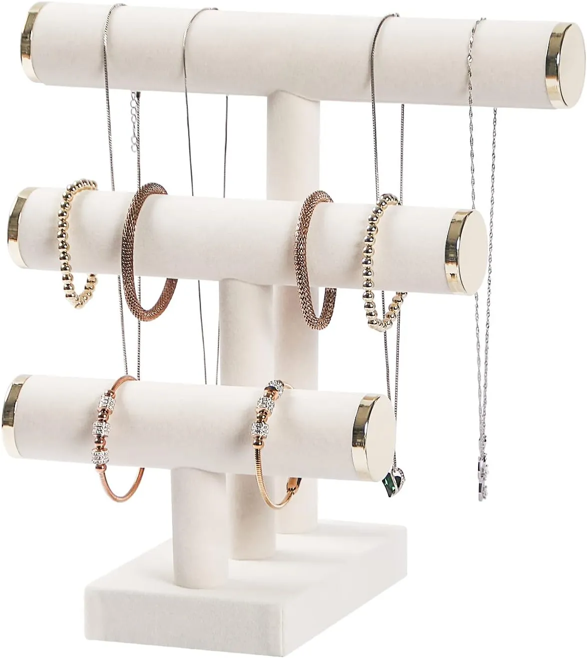 Necklace Scrunchies Watches Hair Ties. 3 Tier Bracelet Holder,Bracelet Display Stand with Metal Cap,Beige White Velvet Jewelry Organizer Displays physicist jolt rumor hydroxyapatite precise shape for 