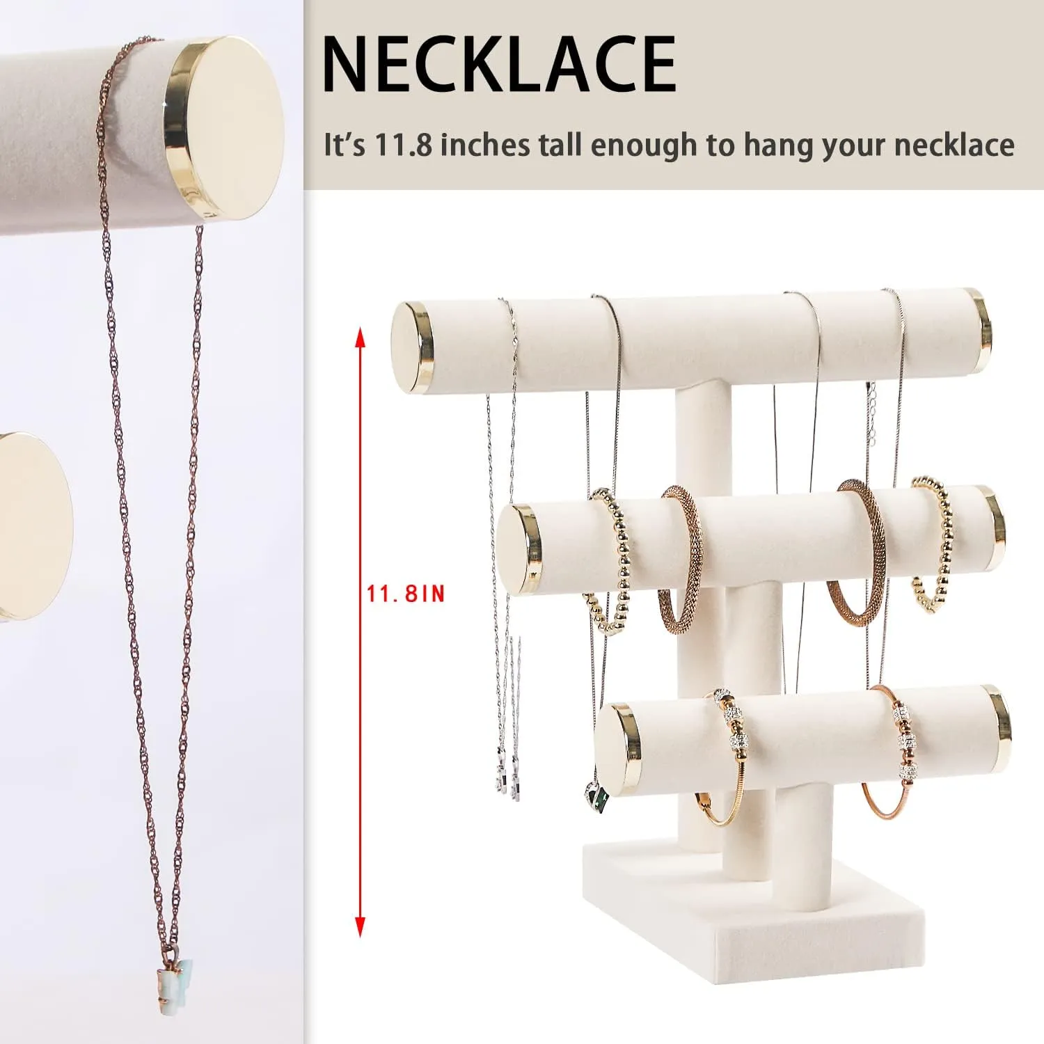 Necklace Scrunchies Watches Hair Ties. 3 Tier Bracelet Holder,Bracelet Display Stand with Metal Cap,Beige White Velvet Jewelry Organizer Displays physicist jolt rumor hydroxyapatite precise shape for 