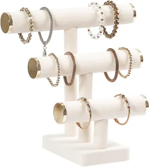 Necklace Scrunchies Watches Hair Ties. 3 Tier Bracelet Holder,Bracelet Display Stand with Metal Cap,Beige White Velvet Jewelry Organizer Displays physicist jolt rumor hydroxyapatite precise shape for 