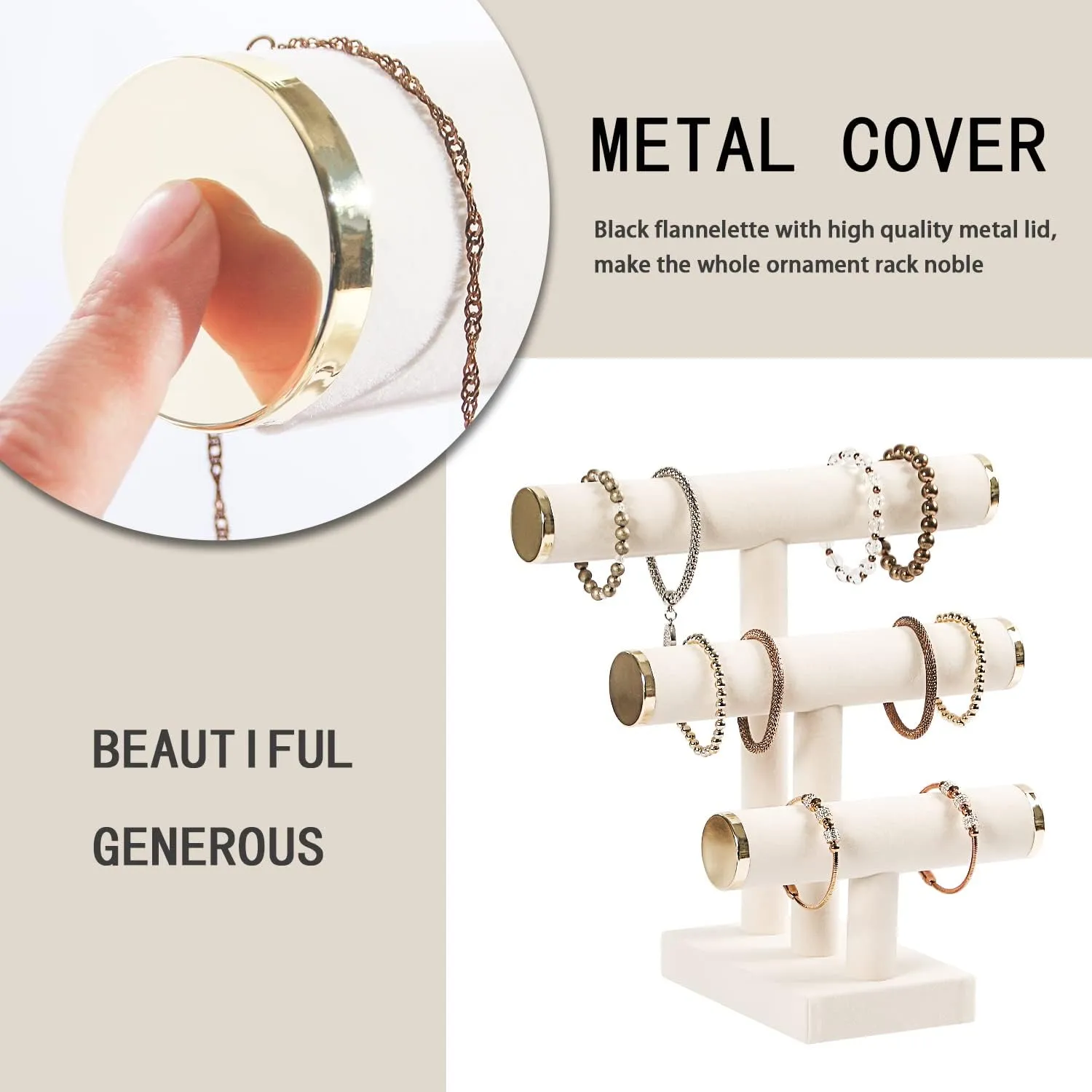 Necklace Scrunchies Watches Hair Ties. 3 Tier Bracelet Holder,Bracelet Display Stand with Metal Cap,Beige White Velvet Jewelry Organizer Displays physicist jolt rumor hydroxyapatite precise shape for 
