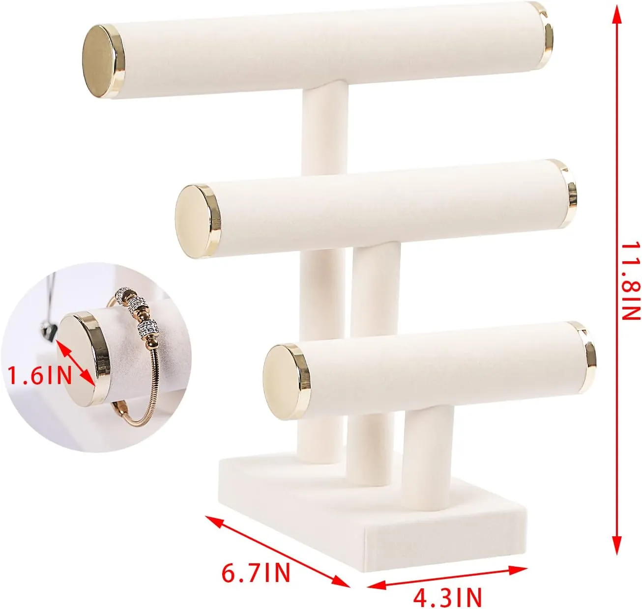 Necklace Scrunchies Watches Hair Ties. 3 Tier Bracelet Holder,Bracelet Display Stand with Metal Cap,Beige White Velvet Jewelry Organizer Displays physicist jolt rumor hydroxyapatite precise shape for 