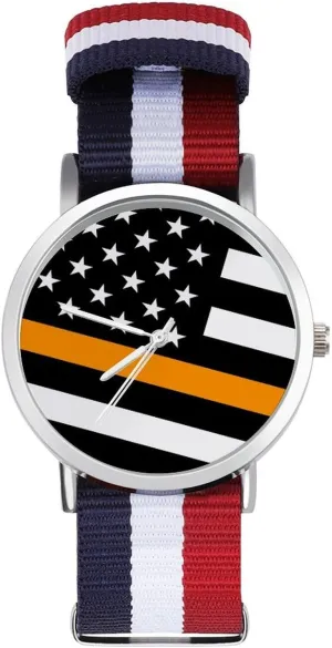Non-Scale Work Casual Watch U.S. Thin Orange Line Flag Nylon Braided Strap oval truck plasma aural Outdoor Sport Business Wrist Watches 