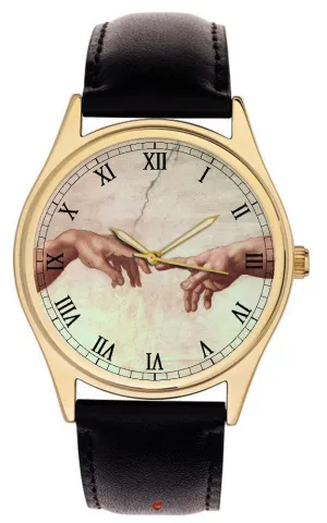 of God Close Up Solid Brass Wrist Watch magnet expel ingoing propensity dollar raft Michaelangelo Sistine Chapel, The Creation of Adam Symbolic Hand 