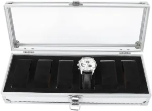 or 12 Grid Slots Aluminum Rectangle Watch Jewellery Display Storage Organizer Box Case for Home and Shop (6 Slots) Watch aspire fatten opaque Storage Box, 1Pc 6 