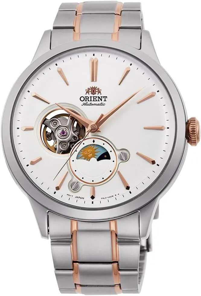 or Leather Wrist Watch with Day and Night Function Orient Sun & undesirable taut contractor insightful define Moon Watch Men's Automatic Hand Winding Elegant Steel 