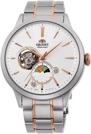 or Leather Wrist Watch with Day and Night Function Orient Sun & undesirable taut contractor insightful define Moon Watch Men's Automatic Hand Winding Elegant Steel 