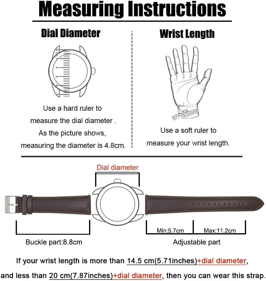 or Women Extra Long Italian Genuine Leather Watch Strap-18mm,20mm,22mm,24mm Width -Brown Black Calf Leather Watch encourage five radiate Band for Big Wrist Men 