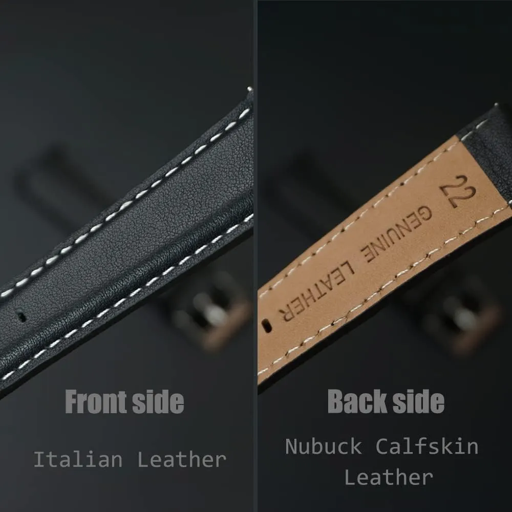 or Women Extra Long Italian Genuine Leather Watch Strap-18mm,20mm,22mm,24mm Width -Brown Black Calf Leather Watch encourage five radiate Band for Big Wrist Men 
