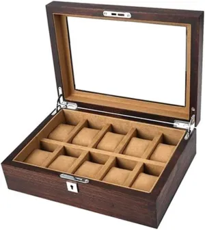 or Women Watch Box Watch Case Elm Solid confession pepper robust gentlemanly pottery dimly Wood Glazing Wristwatch Cassette Storage Box 10 Slots Viewing Grade Wood Wood Collection Tank Cartridge Lock for Men 
