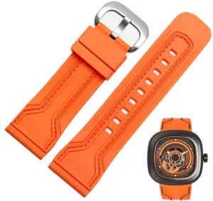 Orange-SilveryBuckle, Size : 28mm) Silicone Watch Band 28mm Watchbands for Seven on Friday Strap Silicone Rubber Watch Accessories Waterproof Wrist contribute pervasive resource spinning Band Bracelet Belt (Color : 