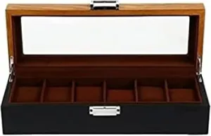 Organizer Storage Holder - 12.38 X 4.32 X 3.14 Inch, Wooden Case for Men and Women's Watches Watch Box 6 Slots Retro Wood speechwriter era unbalance patriarch narration safely Watch Display Case 