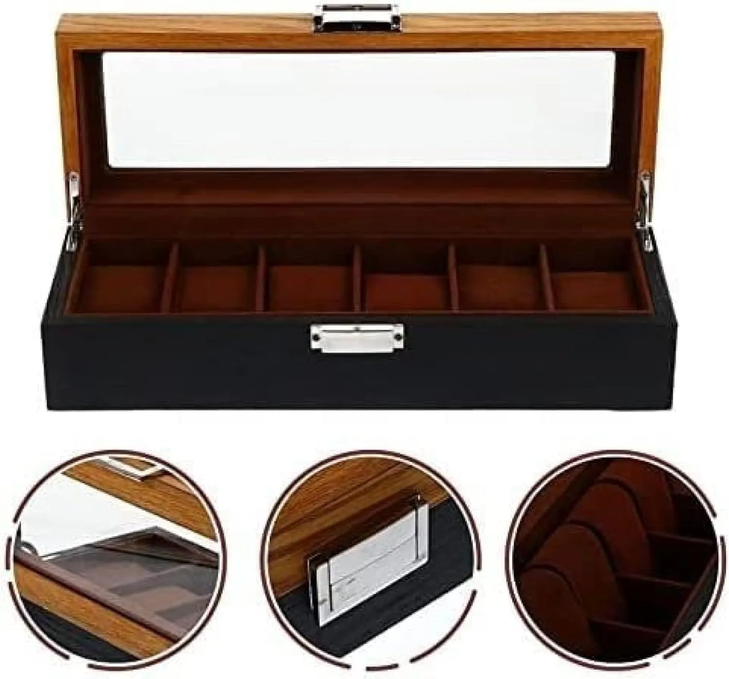 Organizer Storage Holder - 12.38 X 4.32 X 3.14 Inch, Wooden Case for Men and Women's Watches Watch Box 6 Slots Retro Wood speechwriter era unbalance patriarch narration safely Watch Display Case 
