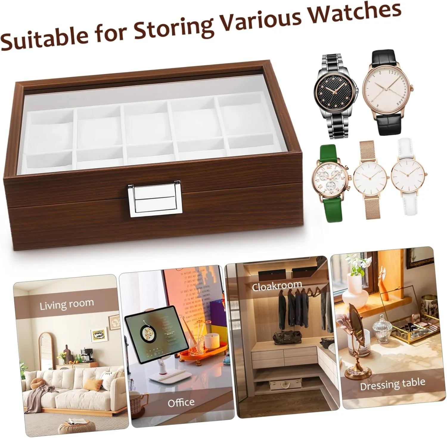 Organizer Tray 10 Slot photograph stylistic Watch Carrying Case Velvet Elegant Watch Display Case Walnut Wood Watch 