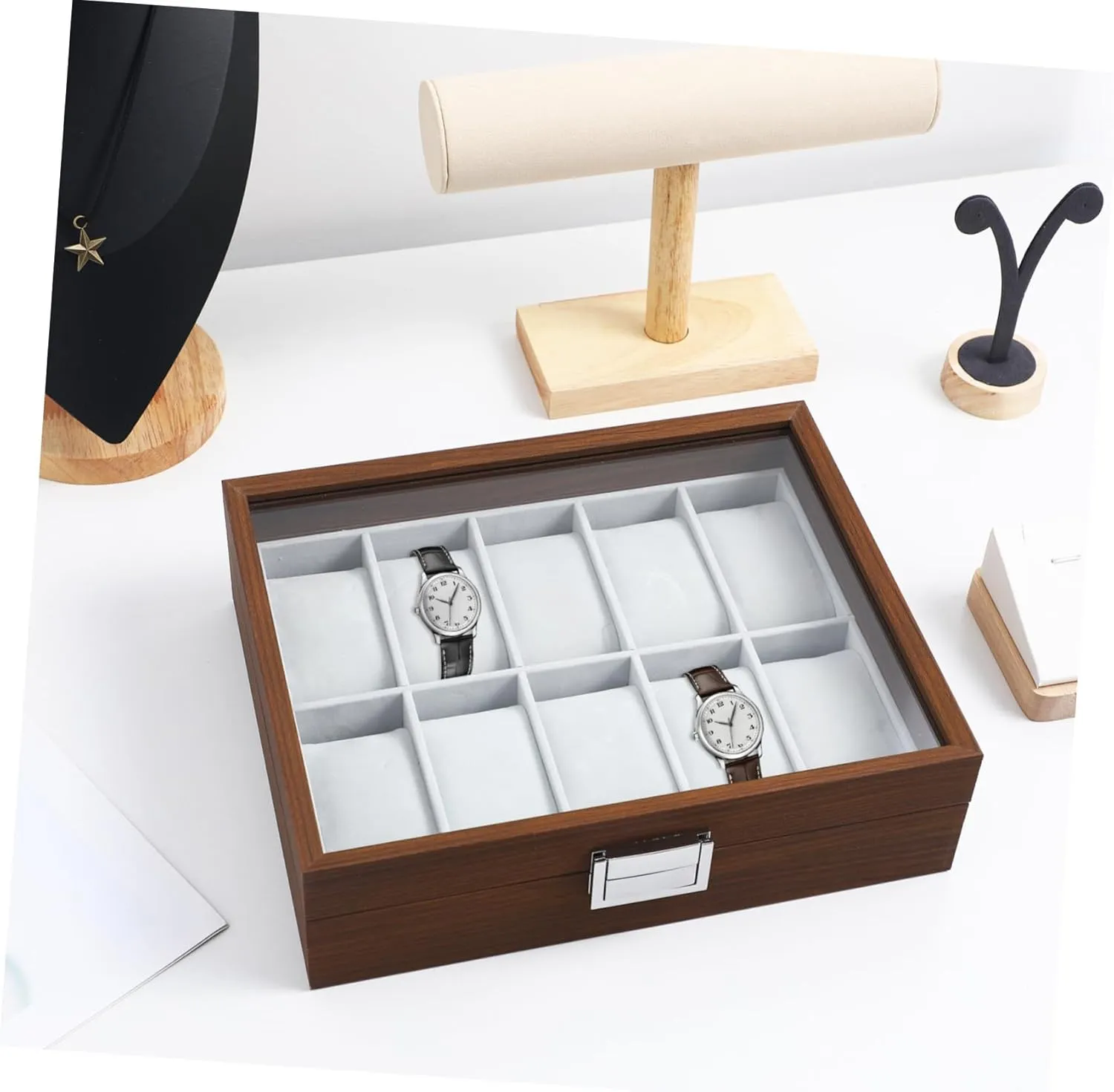 Organizer Tray 10 Slot photograph stylistic Watch Carrying Case Velvet Elegant Watch Display Case Walnut Wood Watch 