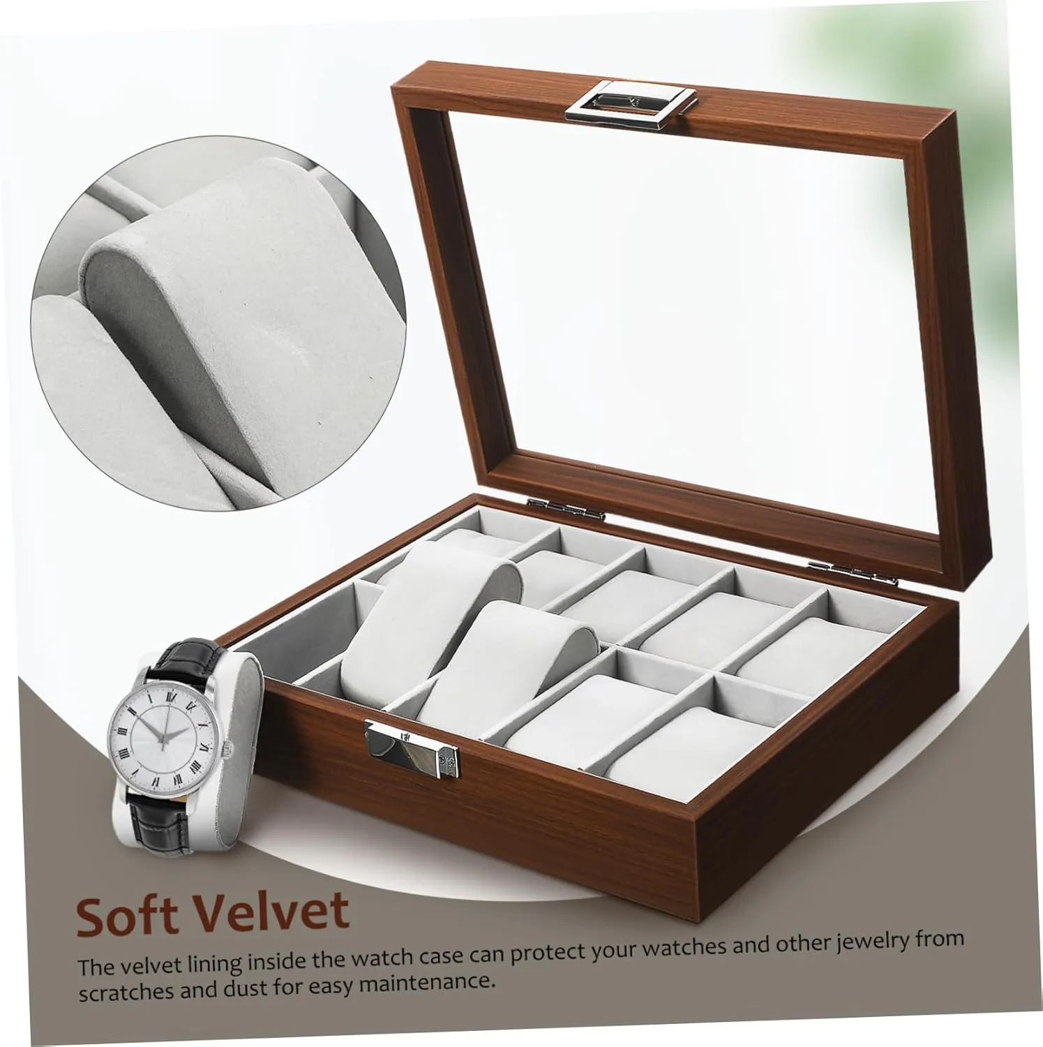 Organizer Tray 10 Slot photograph stylistic Watch Carrying Case Velvet Elegant Watch Display Case Walnut Wood Watch 