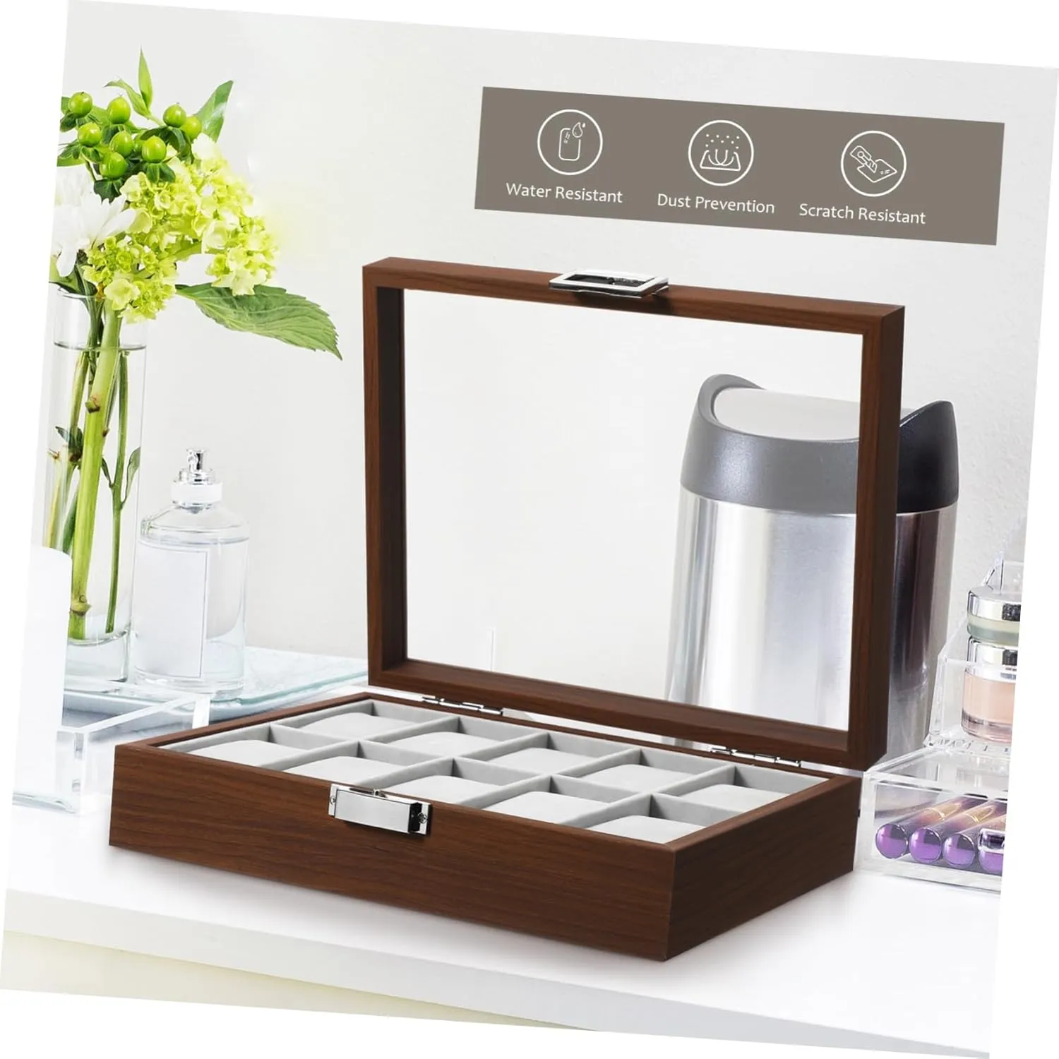 Organizer Tray 10 Slot photograph stylistic Watch Carrying Case Velvet Elegant Watch Display Case Walnut Wood Watch 