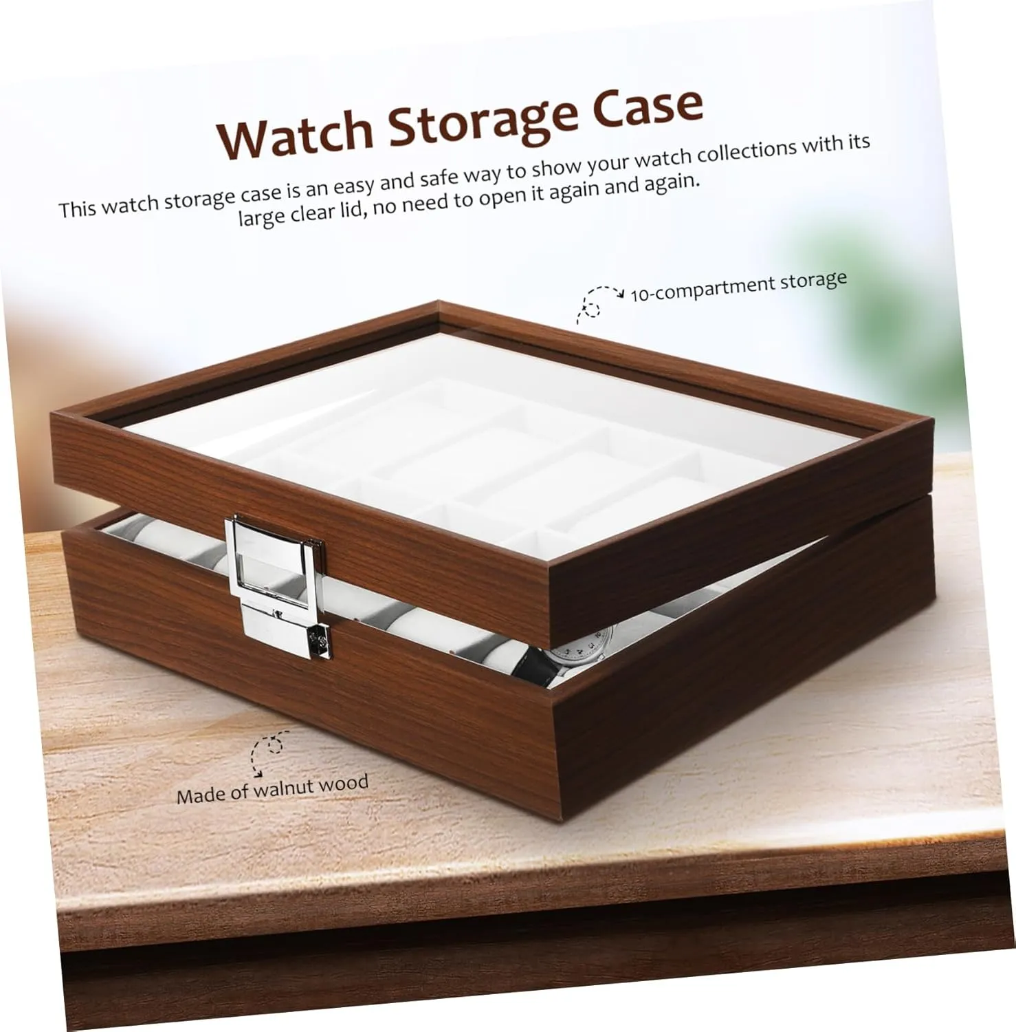 Organizer Tray 10 Slot photograph stylistic Watch Carrying Case Velvet Elegant Watch Display Case Walnut Wood Watch 