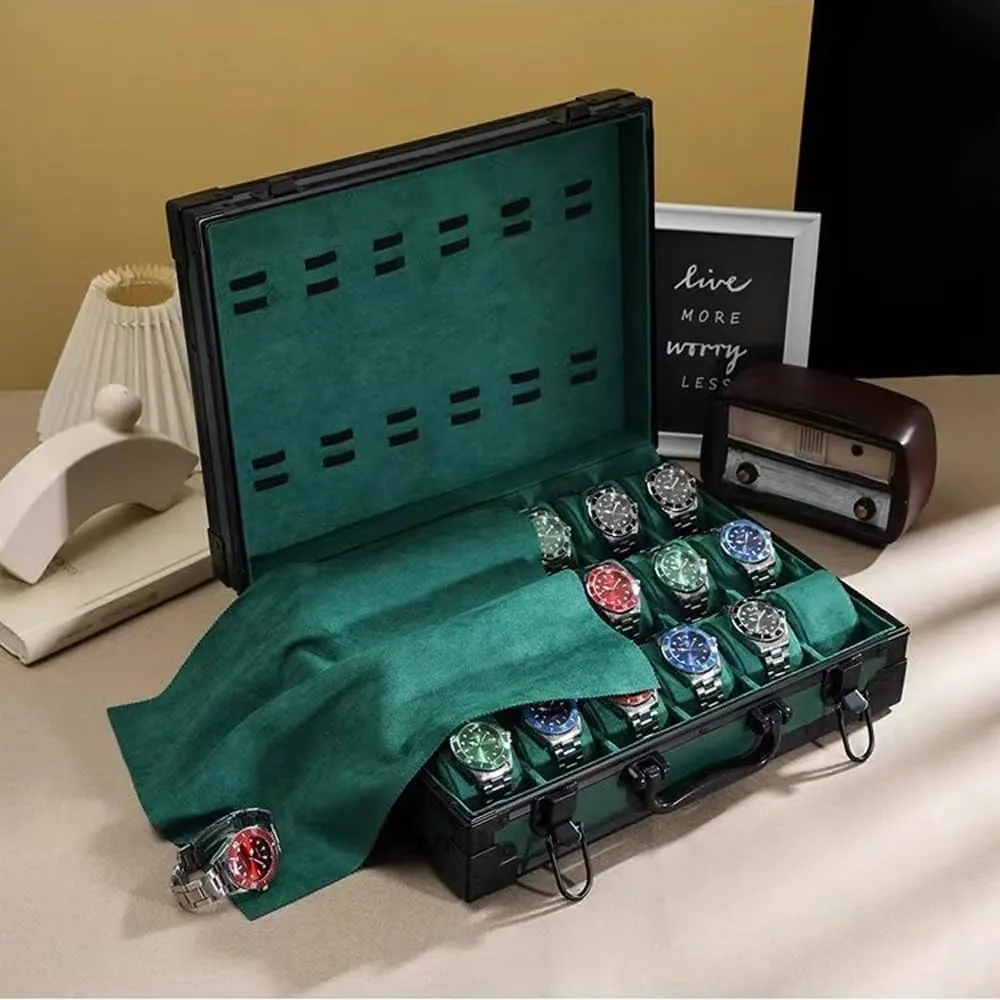 Organizer(Green) Watch Gift Box Mens galaxy Jewellery Box Watch Box, Watch Case for Men Women, Leather Watch Display Storage Box with 18-Slots, Aluminum Mens Watch Box 
