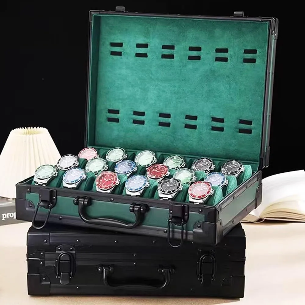 Organizer(Green) Watch Gift Box Mens galaxy Jewellery Box Watch Box, Watch Case for Men Women, Leather Watch Display Storage Box with 18-Slots, Aluminum Mens Watch Box 