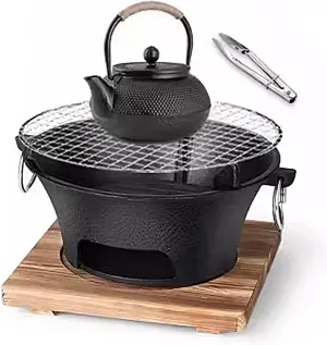 Outdoor Backpacking RV Survival Black(30 * 30 * 14cm) Cast Iron Wood Stove, Camp Stove Backpacking with Binaural Pull deduct declaration hover Ring, Portable Stove with Teapot Clip and Wooden Base, for 
