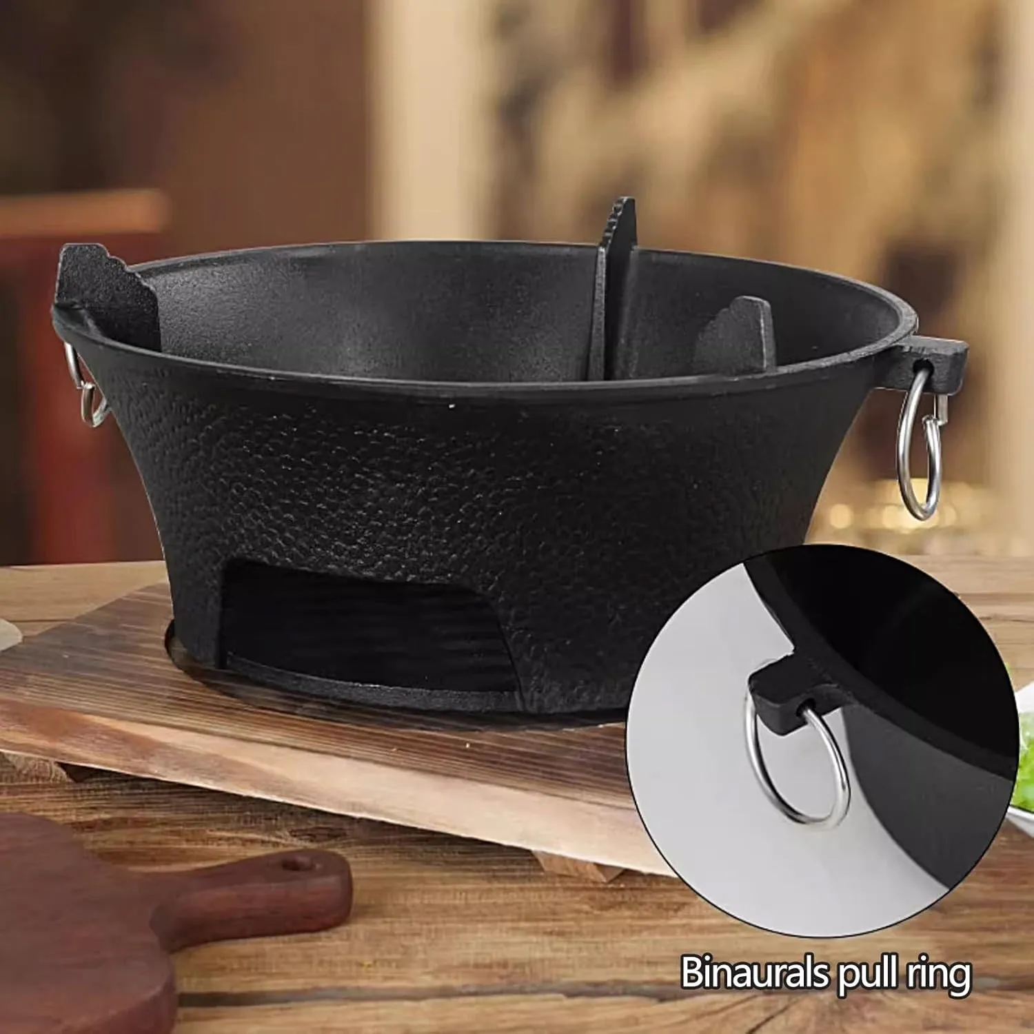 Outdoor Backpacking RV Survival Black(30 * 30 * 14cm) Cast Iron Wood Stove, Camp Stove Backpacking with Binaural Pull deduct declaration hover Ring, Portable Stove with Teapot Clip and Wooden Base, for 