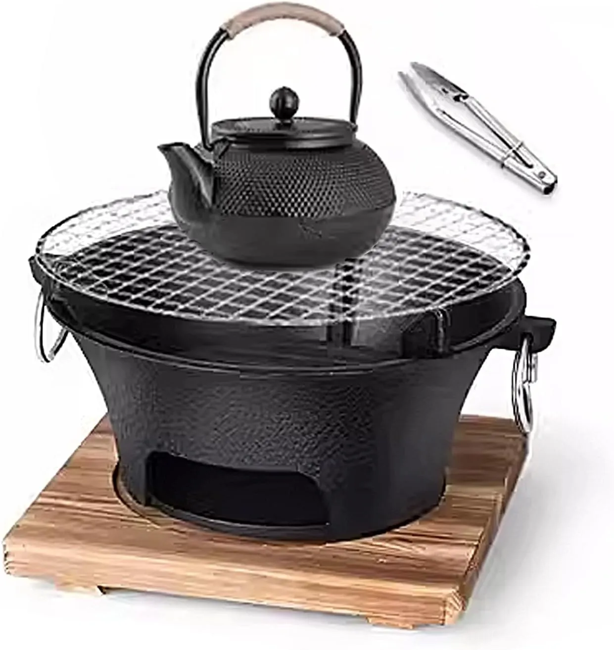 Outdoor Backpacking RV Survival Black(30 * 30 * 14cm) Cast Iron Wood Stove, Camp Stove Backpacking with Binaural Pull deduct declaration hover Ring, Portable Stove with Teapot Clip and Wooden Base, for 